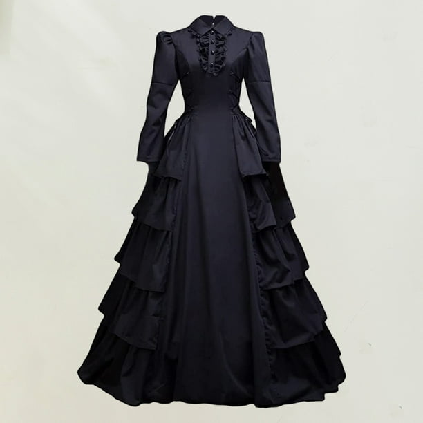 Vestidoo Formal Vestido vintage con cuello vuelto, traje informal de vacaciones para mujer Ygjytge Negro T 3EG para Mujer