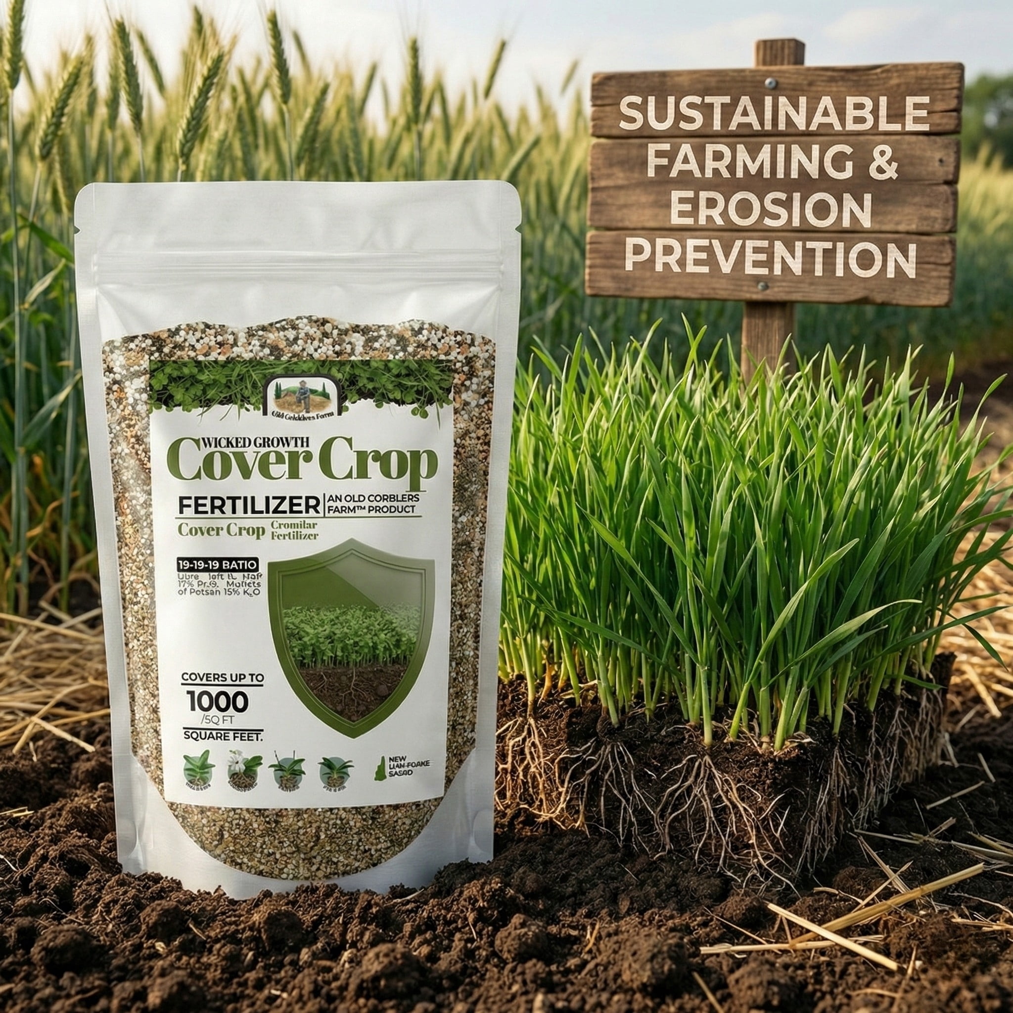 Old Cobblers Farm™ Cover Crop Food - Premium Fertilizer - Improves Soil Quality, boosts Organic Matter, and restores Soil Balance Between plantings (15 lbs)