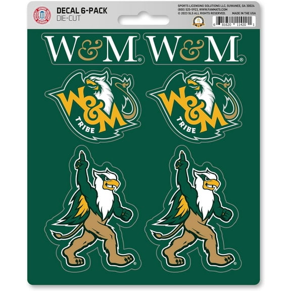 College of William & Mary Tribe 6-Piece Decal Sticker Set, 5x6 Inch Sheet, Gift for football fans for any hard surfaces around home, automotive, personal items