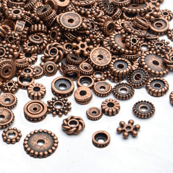 100g Mixed Metal Flower Beads Caps Beads Ends Tibetan Silver Spacer Beads Loose Beads Jewelry Accessories for Bracelet Necklace Jewelry Making,Antique Copper