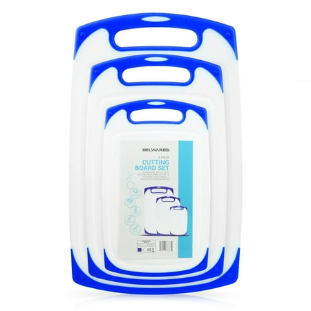Euro Reversible Board - Plastic Cutting Boards Set of 3, Dishwasher Safe Reversible Cutting Boards with Non-Slip Feet & Deep Drip Juice Groove for Chopping Foods, BPA Free, FDA Approved Materials & Eco Friendly