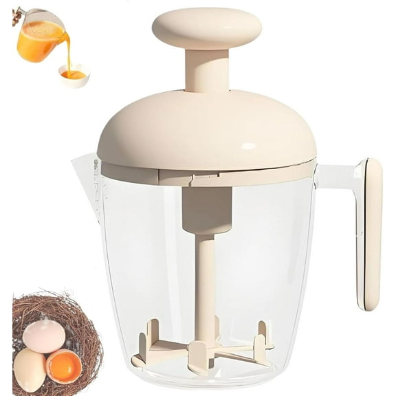 Texwix Flexcamo Ergonomic Multi-Blade Manual Egg Mixer, Hand Push Rotating Semi-Automatic Whisk for Beating Eggs, Frothing Milk, Mixing, Blending, and Baking