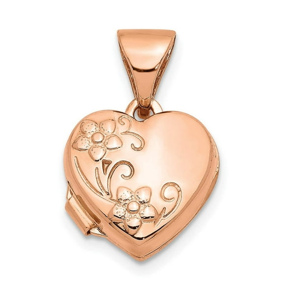 Finest Gold 14K Rose Gold 10 mm Floral Heart Locket Pendant