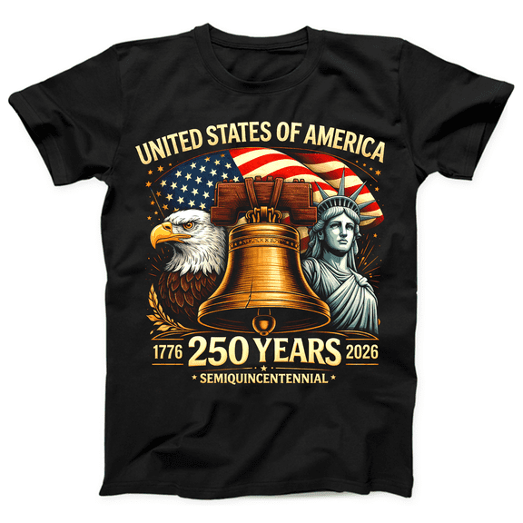 United States of America 250 Years T Shirt 1776 2026, Semiquincentennial Patriotic Eagle Liberty Bell Statue of Liberty Graphic Tee for Men Women