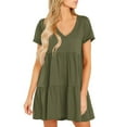 thumbnail image 4 of SMihono Womens Summer Casual Dresses 2025 Short Sleeve V-Neck Tshirt Dress Flowy Babydoll Dress Swing Shift Loose Mini Tunic Dress Army Green S, 4 of 8