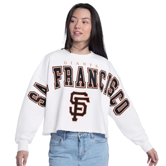 Women's G-III 4Her by Carl Banks White San Francisco Giants Bleachers Cropped Pullover Sweatshirt