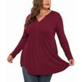 thumbnail image 4 of PINKSIR Women's Plus Size Henley Shirts Peplum V Neck Button Tunic Tops Casual Long Sleeve Blouse 1XL-4X, 4 of 7