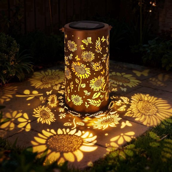 MIKISS Outdoor Hanging Solar Lanterns, Waterproof, Sunflower Pattern