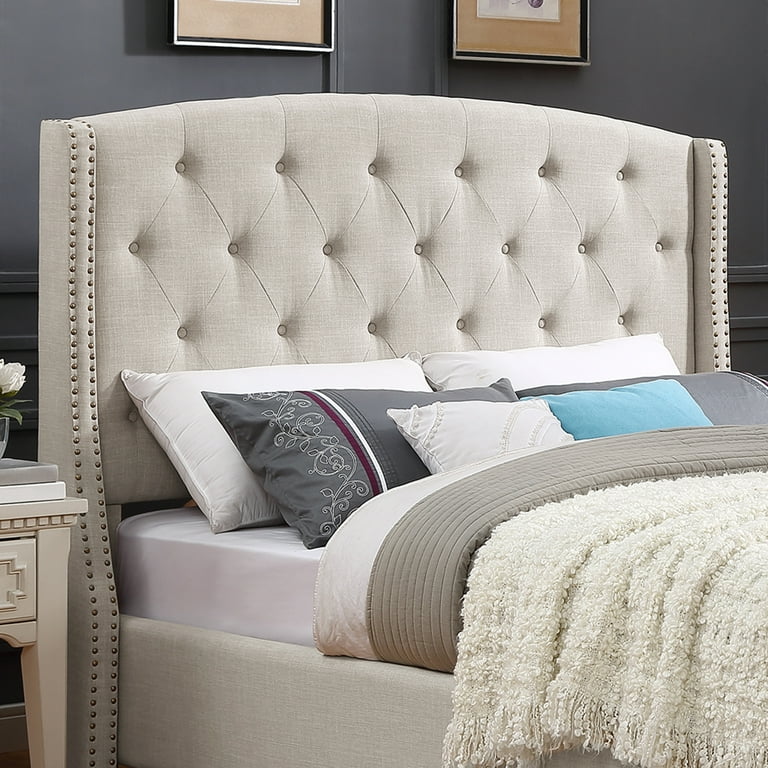Nantarre Fabric Tufted Wingback Upholstered Bed with Nailhead Trim