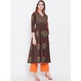 thumbnail image 3 of eloria Women Angrakha style Ethnic Motifs Embroidered Block Print Anarkali Kurta Dress, 3 of 7