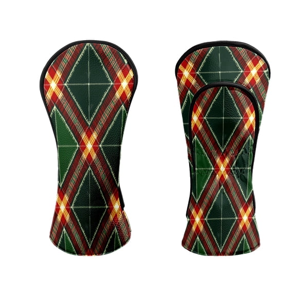 Golf Head Covers for Woods and Driver Waterproof Leather Golf Club Head Covers for Women Men Golf Driver Fairway Wood Headcover Green Argyle Seamless Design
