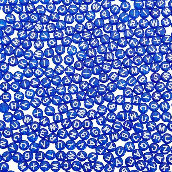 1000Pcs Letter Beads Transparent Acrylic Alphabet Beads Blue Flat Round Disc Letters Spacers White Alphabet Pattern Loose Spacer Charms for DIY Bracelet Jewelry Making 7x4mm