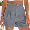 thumbnail image 2 of Summer Womens Shorts Fashion Shorts For Women High Waisted Cuffed Back Elastic Waistband Pleated Linen With Pockets Pants For Women, 2 of 6