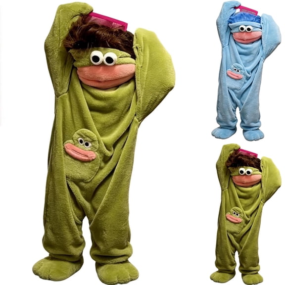 Adults Silly Onesie Pajamas, Big Monster Onesie, Funny Plush Hooded Sleepwear for Adults, Blue 100