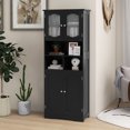 thumbnail image 2 of Giantex 58.5" Tall Bathroom Cabinet, Freestanding Storage Cabinet w/Tempered Glass Doors, Narrow Storage Organizer, Black, 2 of 9