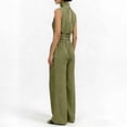 thumbnail image 4 of PBFRDSJ Womens Two Piece Sets Elegant Cotton Linen High Neck Top High Waist Wide Leg Pants Set Dressy Casual 2 Piece Outfits for Office Business, 4 of 8
