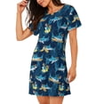 thumbnail image 2 of Easygdp Cartoon Surfer Sharks Camisón de manga corta para mujer, informal, estampado, 2 of 6