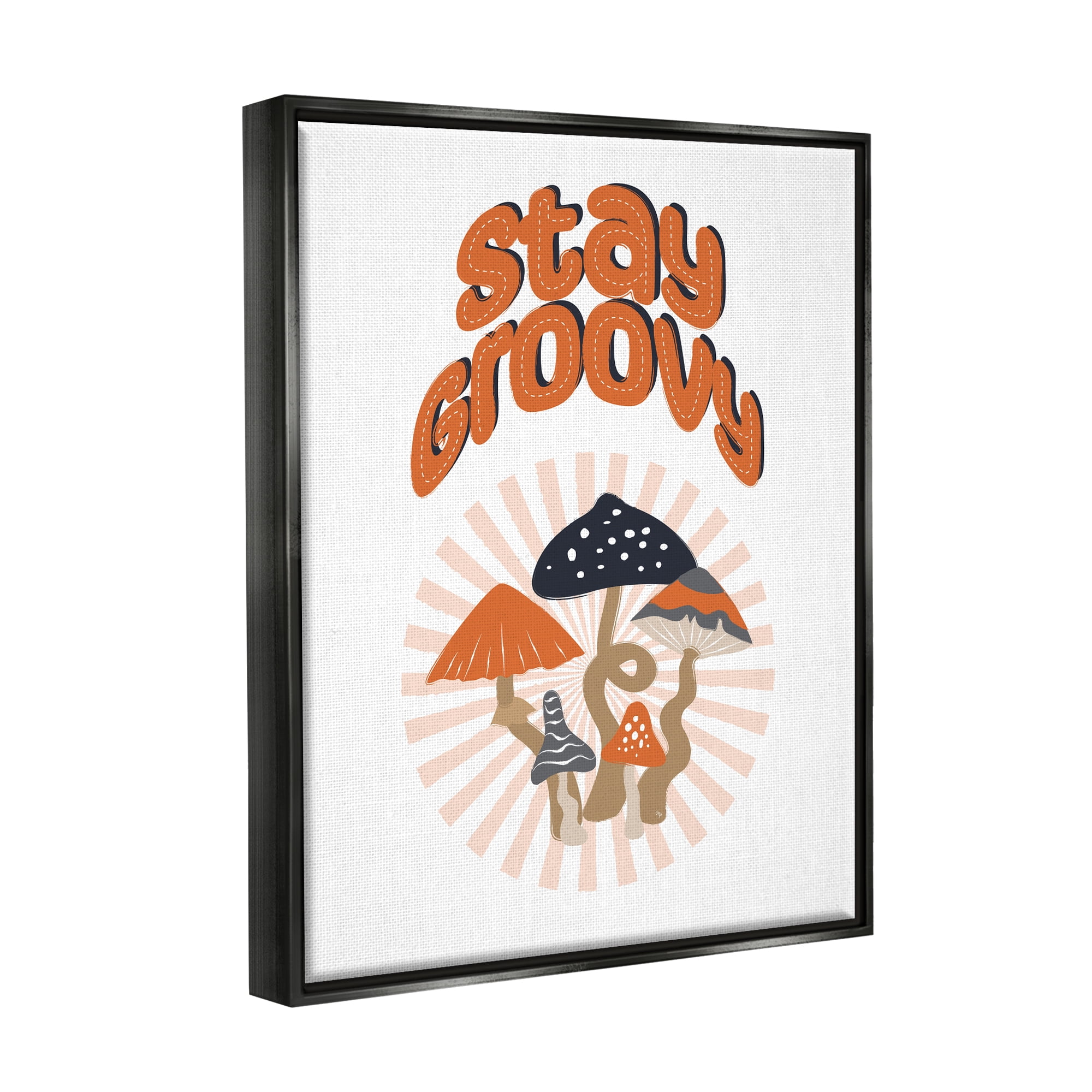 Stupell Industries Stay Groovy Mushrooms Botanical & Floral Painting Black Floater Framed Canvas Art Print Wall Art, 25 x 31