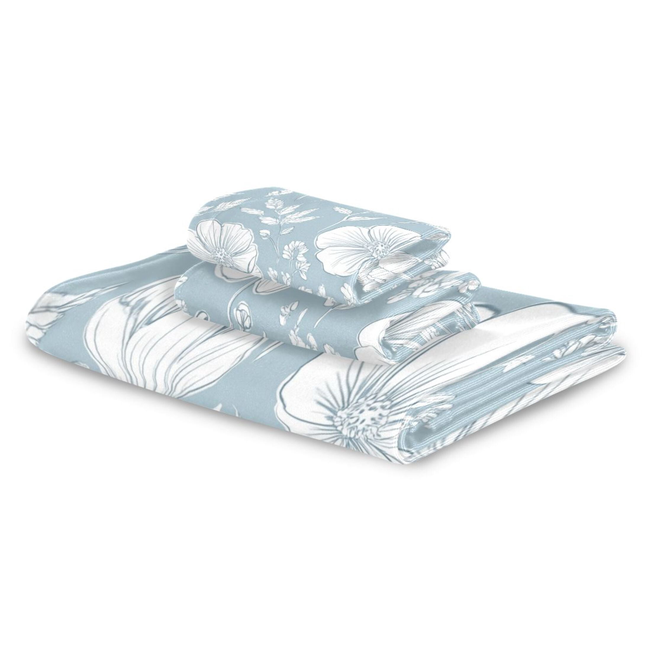 Three-Piece Towel Set Face Towel Towel Set Hand Towel Bath Towel Cotton Bath Towels Bath Towel Sets Hand Bath Towels Blue Cartoon White Flowers