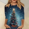 thumbnail image 2 of Riecok 3/4 Length Sleeve Women's Shirts Crewneck Christmas Tree Printed Tunic Tops Casual Basic Blouses Blue 2XL, 2 of 5
