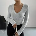 thumbnail image 7 of UAMVSH Sweaters for Women V Neck Ribbed Knit Long Sleeve Tunic Sweaters Casual Basic Fall Top, 7 of 7