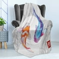 thumbnail image 4 of Koi Fish Soft Flannel Fleece Blanket, Watercolor Style Japanese Animals Couple Design Grunge Brushstrokes Based Paint, Cozy Plush for Indoor and Outdoor Use, 70" x 90", Blue Orange, by Ambesonne, 4 of 5