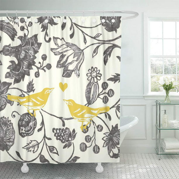 Cynlon Farmhouse Yellow Gray Vintage, Yellow And Gray Shower Curtain
