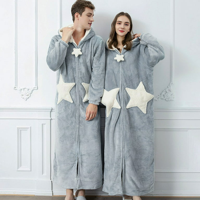 Womens Robe Soft Plush Bathrobe Fluffy Cute Long Coat Nightgown