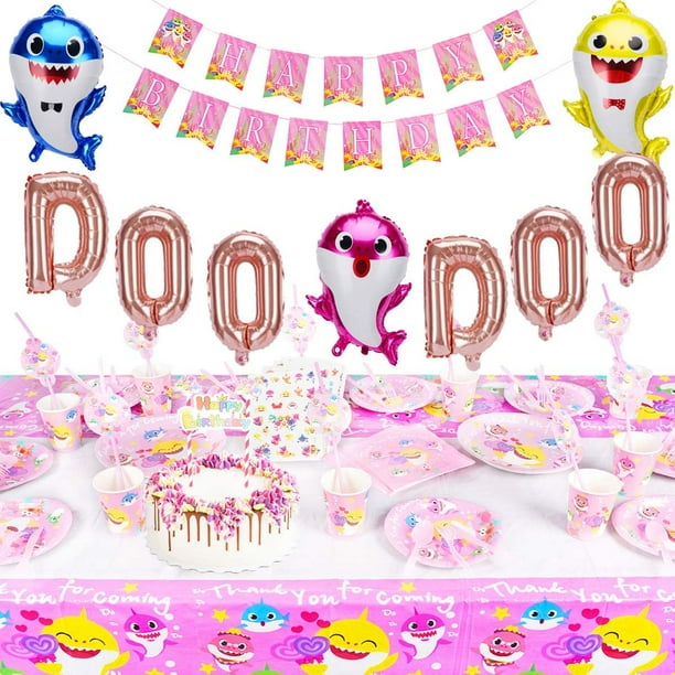 235 Pcs Baby Cute Shark Party Supplies Birthday Decorations Set Baby Shark Doo Doo Balloons Happy Birthday Banner Cake Topper Disposable Tableware Tattoo Sticker For Kids Girl Birthday Carnival Party Walmart Com