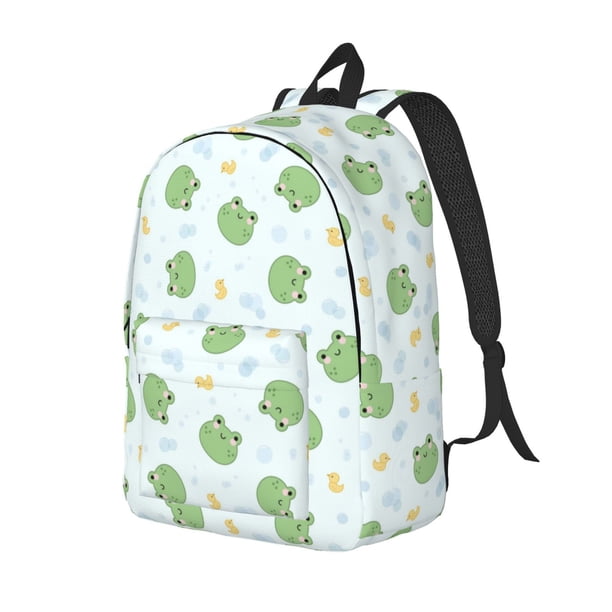 Disketp Kawaii Frogs Mochila de Lona Estampada, Mochila Escolar de Viaje Ligera para Estudiantes y Portátil-Medium