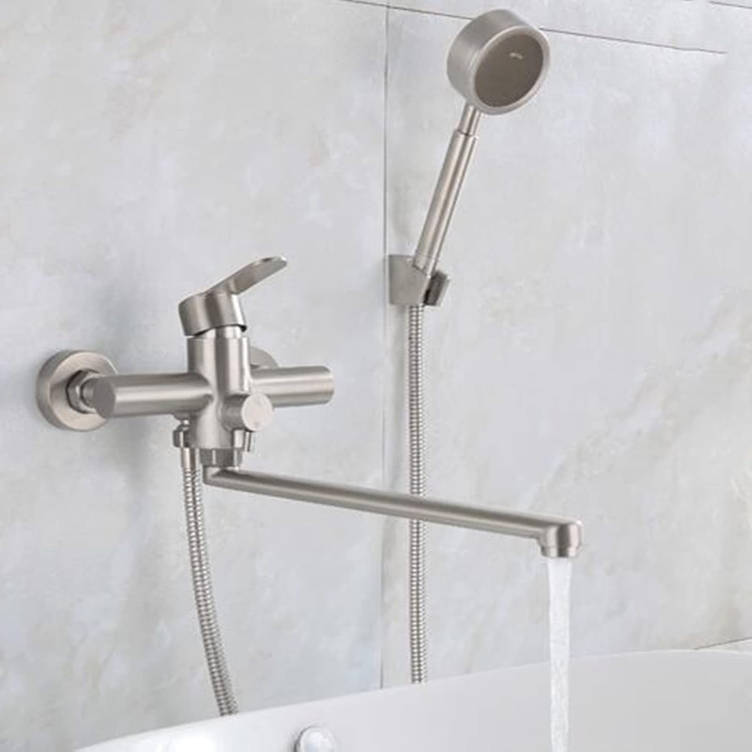 Bathtub Faucet with Shower Stainless Steel Brushed Shower Faucet Hot and Cold Water Multifunction Bathroom Faucet-B