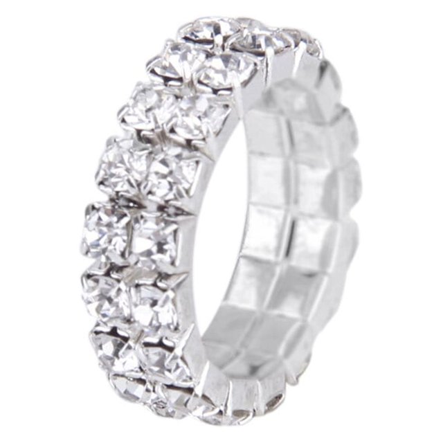 Elastic Silver Tone 2 Row Crystal Rhinestone Toe Ring Bridal Jewelry