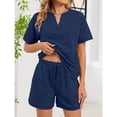 thumbnail image 2 of EASYBRA Women V Neck T Shirt and Drawstring Shorts Set Casual Summer Two Piece Outfit, 2 of 7