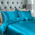 thumbnail image 3 of Unique Bargains Satin Duvet Cover Set of 3 with 2 Pillowcase King Peacock Blue, 3 of 8