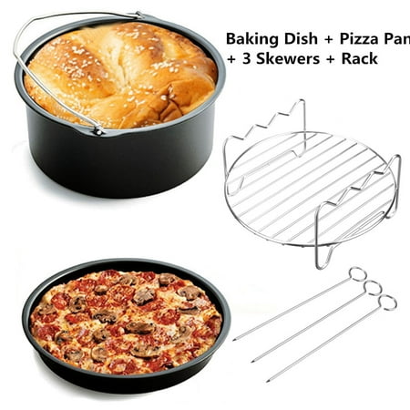 - 6Pcs/Set Air Fryer Cooking & Baking Accessory Baking Dish + Pizza Pan + 3 Skewers + Rack Kitchen Tools