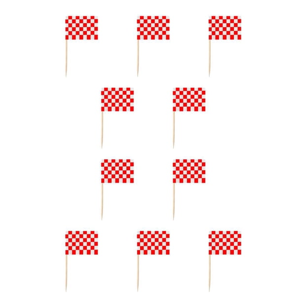 Monstrate 100 piezas accesorios de charcutería palillos de banderas marcadores Race Car Toppers cóctel Cupcake aperitivos comedor tela escocesa blanca roja 10piezas