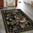 thumbnail image 2 of 3'x5' Rug for Living Room Bedroom, Black Spring Floral Washable Area Rugs Non-Slip Carpet Mats, Elegant Pastoral Flowers Birds Retro Art Indoor Low Pile Area Rug Runner for Kitchen, Mudroom, 2 of 8