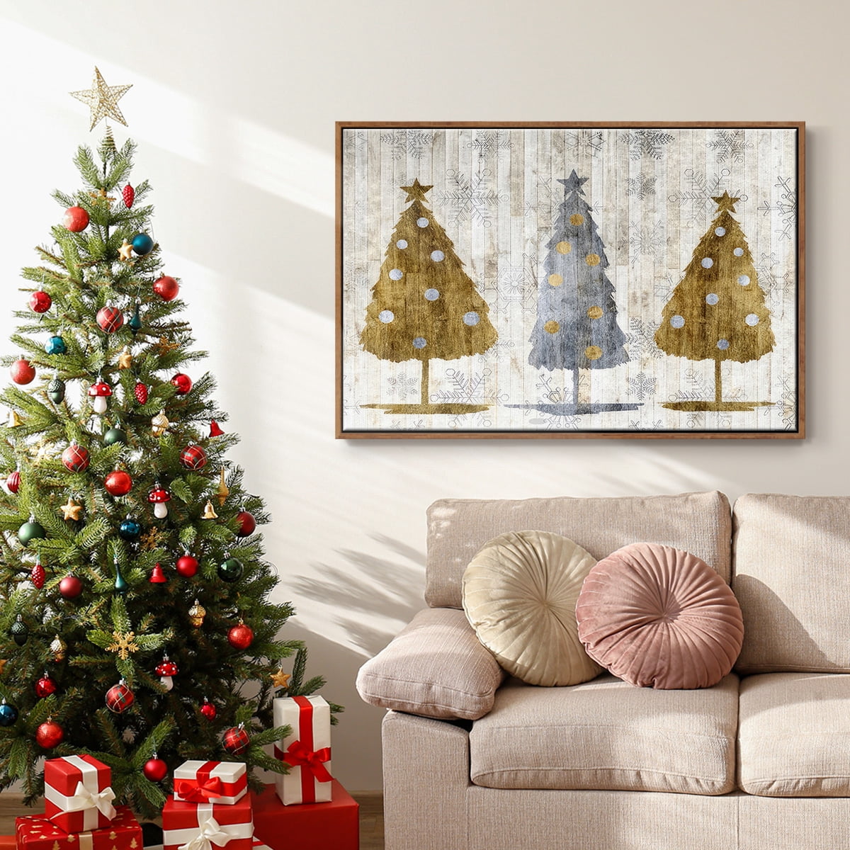 Sophisticated Christmas Collection A - Framed Gallery Wrapped Holiday Canvas - 17 x 25 - Rosewood Frame