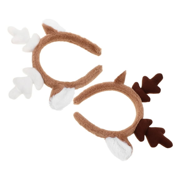 UPOUART 2-Pack Realistic Deer Antlers Headbands Plush Elastic Hairbands for Christmas Holiday and Valentine’s Day Costume