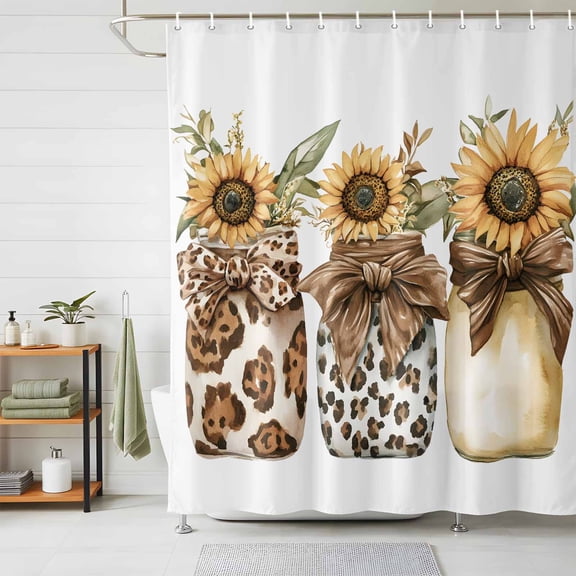 Shower Curtain Sunflower Shower Curtains for Bathroom Decor, Waterproof Polyester Shower Curtain Set with Hooks, Small Stall Size 36" x 72" Glass Bottle Bow