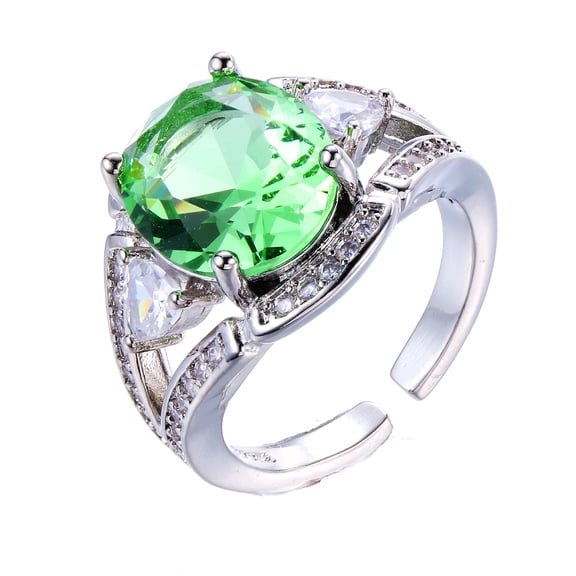 Sparkles Heart Accent Lush Green Oval STone Ajdustable Rings