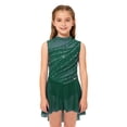 thumbnail image 5 of Aislor Girls Lyrical Dance Mock Neck Ruched Ballet Skirted Leotard Ballerina Ice Skating Dress Dark Green 10, 5 of 7