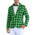 thumbnail image 4 of INSPIRE CHIC Men's Blazers Houndstooth Plaid  Contrast Color Slim Fit One Button Sports Coat 2XL Green, 4 of 6