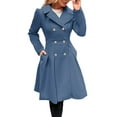 thumbnail image 2 of Women'S Trench Coat Fashion Lapel Double Breasted Thick A Line Pea Coats Jacket with Pockets Gray Blue L, 2 of 5