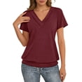 thumbnail image 3 of Womens Tshirts Solid V Neck Short Sleeve V Neck Soft Everyday Basic Tee for Ladies Brick Red L, 3 of 5