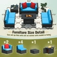 thumbnail image 6 of Homall 8 Pieces Rattan Patio Furniture Conversation Set with 43" Gas Propane 50000 BTU Fire Pit Table Outdoor Sectional Sofa for Backyard,Blue, 6 of 9