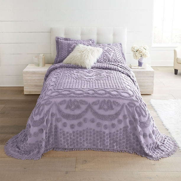 BrylaneHome Chenille Bedspread King, Lavender Gray