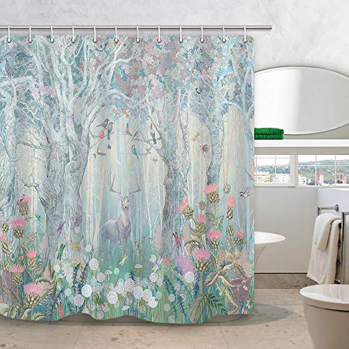 DYNH Board Shower Curtain and Mat Pink Wooden Board and Purple Rose Flower Shower Curtain Fabric and Bath Mat,Waterproof Bathroom Set with Rugs,69 X 70 Inch