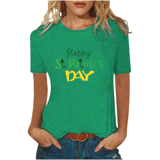 QIPOPIQ T-Shirts à Manches Courtes Col Rond pour Femmes T-Shirts de la Saint-Patrick T-Shirts Col Rond Trèfle T-Shirt Vert T-Shirt Imprimé T-Shirts Graphiques Offres