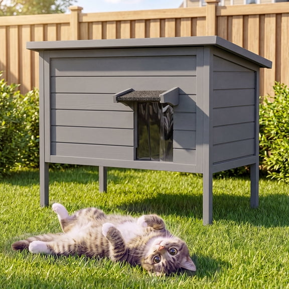 LAUSAINT HOME Weatherproof Insulated Outdoor Cat House, Removable Divider, Openable Roof, Shelter for Small to Medium Pets